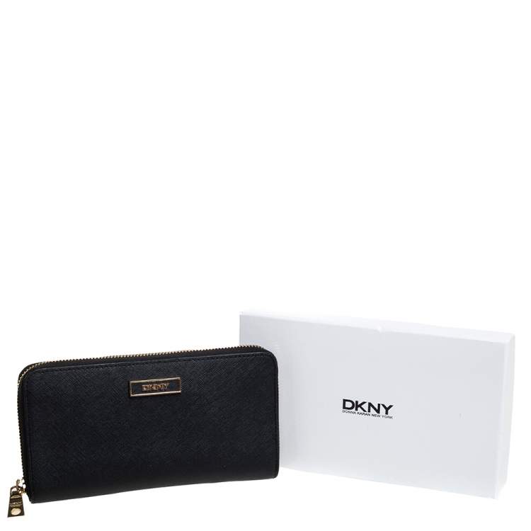 Pre Owned DKNY Black Leather Zip Around Wallet