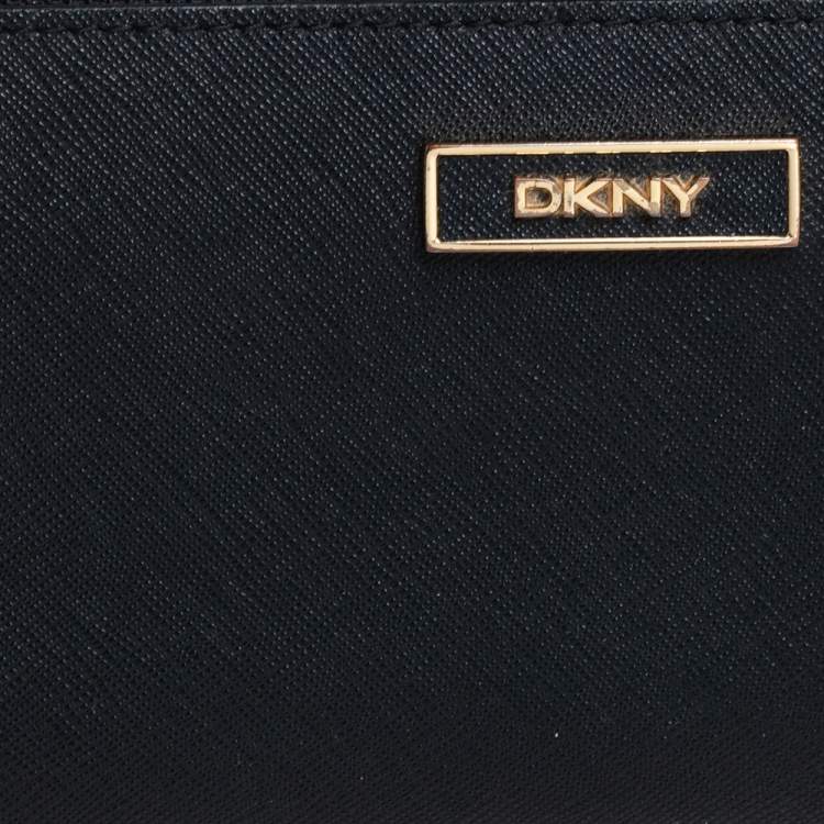 Pre Owned DKNY Black Leather Zip Around Wallet
