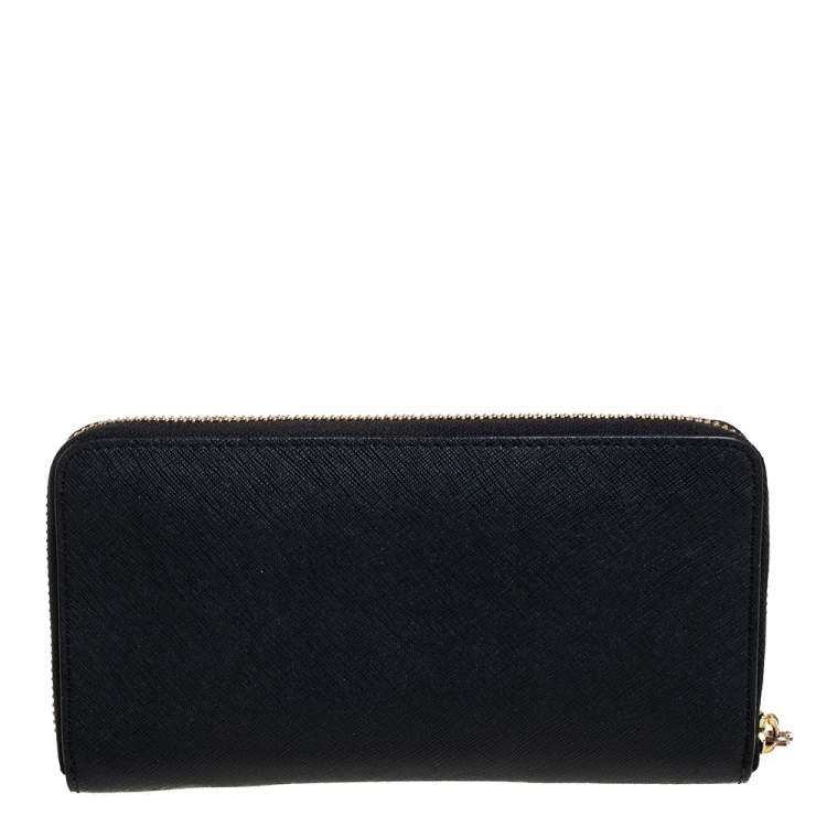 Pre Owned DKNY Black Leather Zip Around Wallet