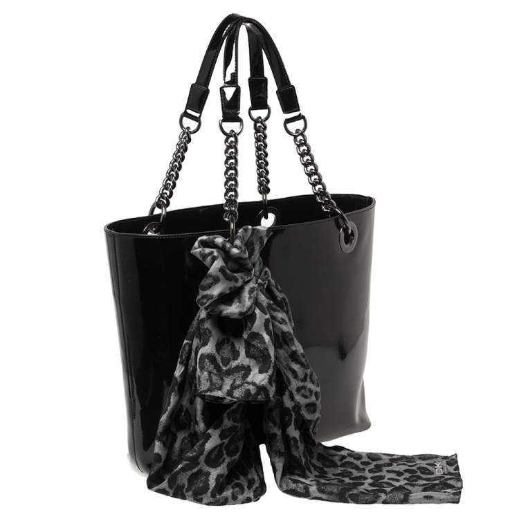 Pre Owned Dkny Black Patent Leather Chain Shopper Tote