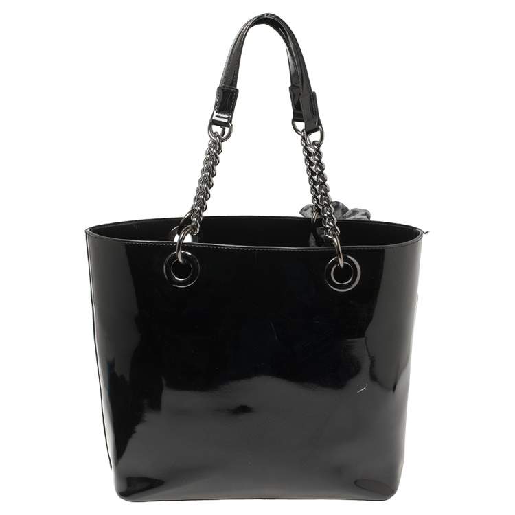 Pre Owned Dkny Black Patent Leather Chain Shopper Tote