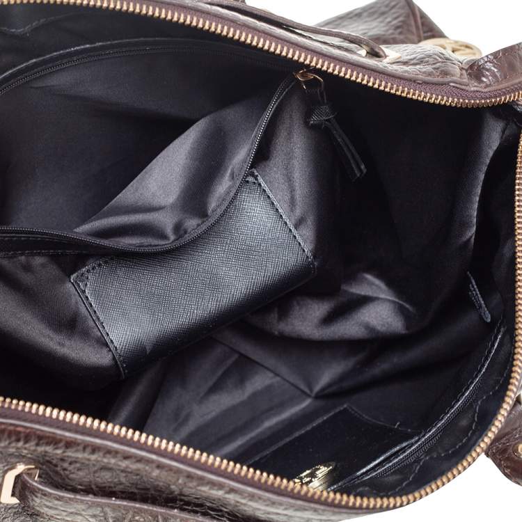 Pre Owned Dkny Mocha Brown Pebbled Leather Zip Satchel