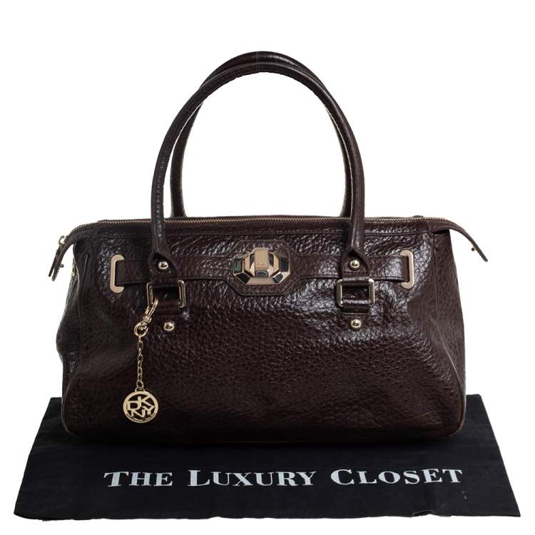 Pre Owned Dkny Mocha Brown Pebbled Leather Zip Satchel