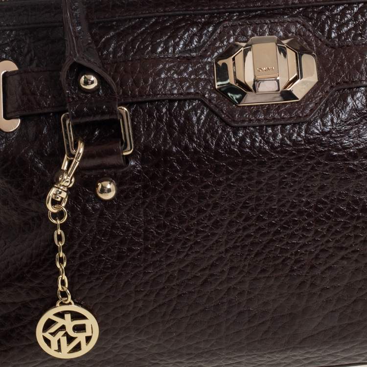 Pre Owned Dkny Mocha Brown Pebbled Leather Zip Satchel