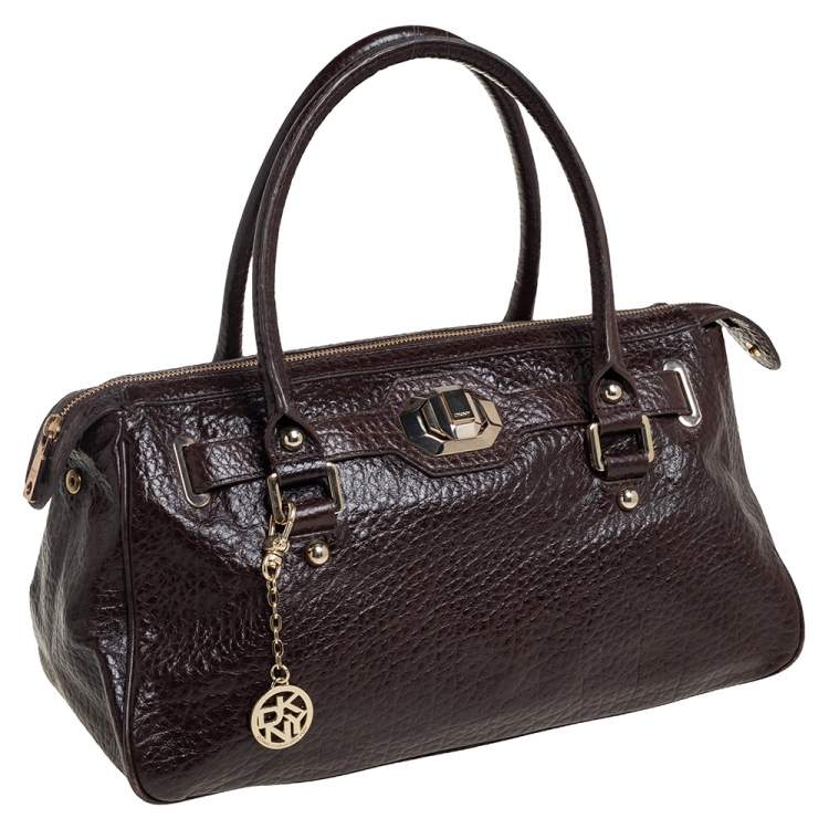 Pre Owned Dkny Mocha Brown Pebbled Leather Zip Satchel