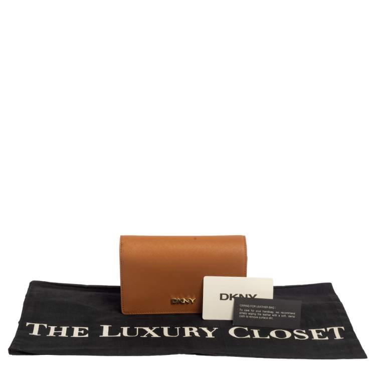 Pre Owned DKNY Tan Leather Flap Wallet