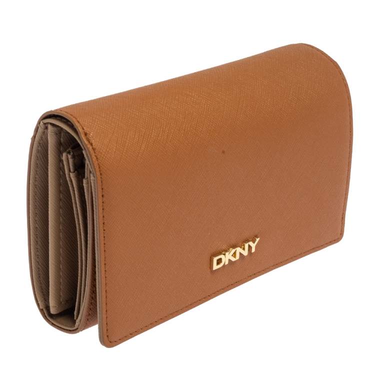 Pre Owned DKNY Tan Leather Flap Wallet