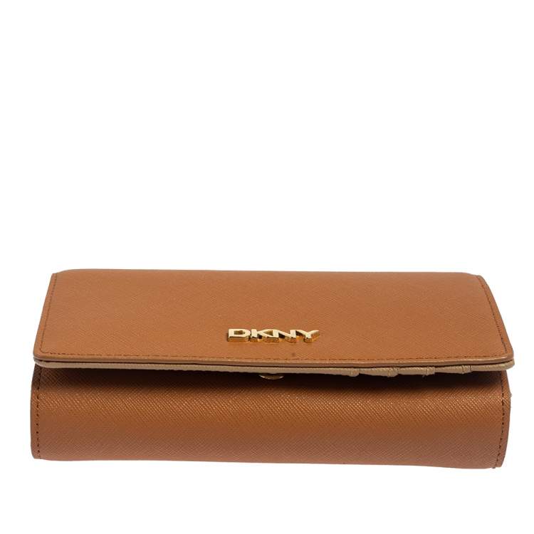 Pre Owned DKNY Tan Leather Flap Wallet