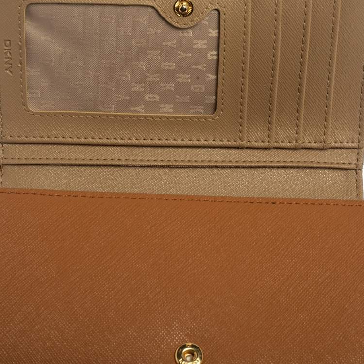Pre Owned DKNY Tan Leather Flap Wallet