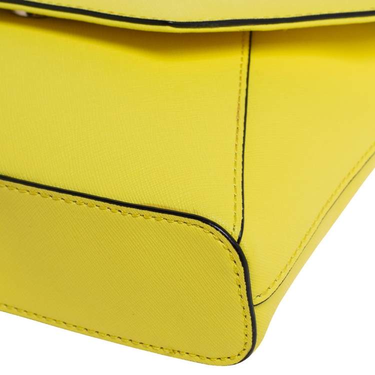 Pre Owned DKNY Yellow Leather Bryant Park Envelope Crossbody Bag