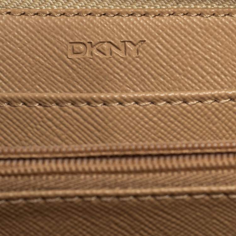 Pre Owned Dkny Metallic Beige Leather Zip Around Wallet