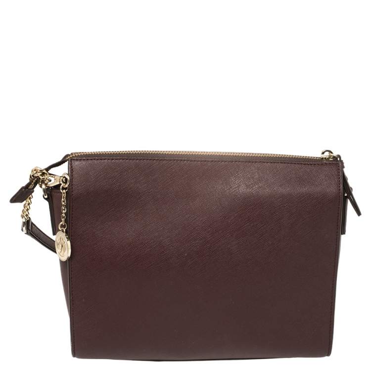 Pre Owned DKNY Burgundy Leather Ava Zip Crossbody Bag