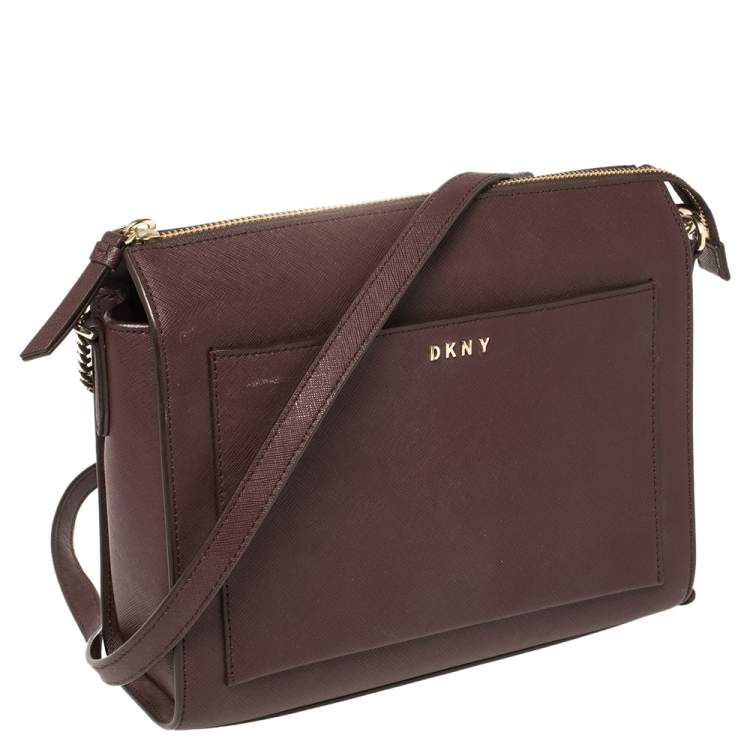 Pre Owned DKNY Burgundy Leather Ava Zip Crossbody Bag