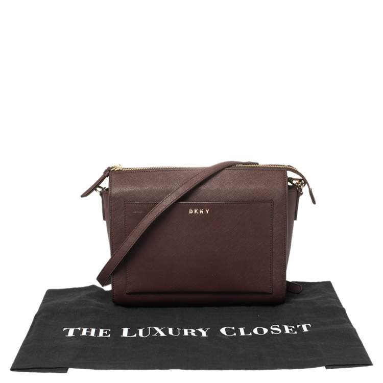 Pre Owned DKNY Burgundy Leather Ava Zip Crossbody Bag