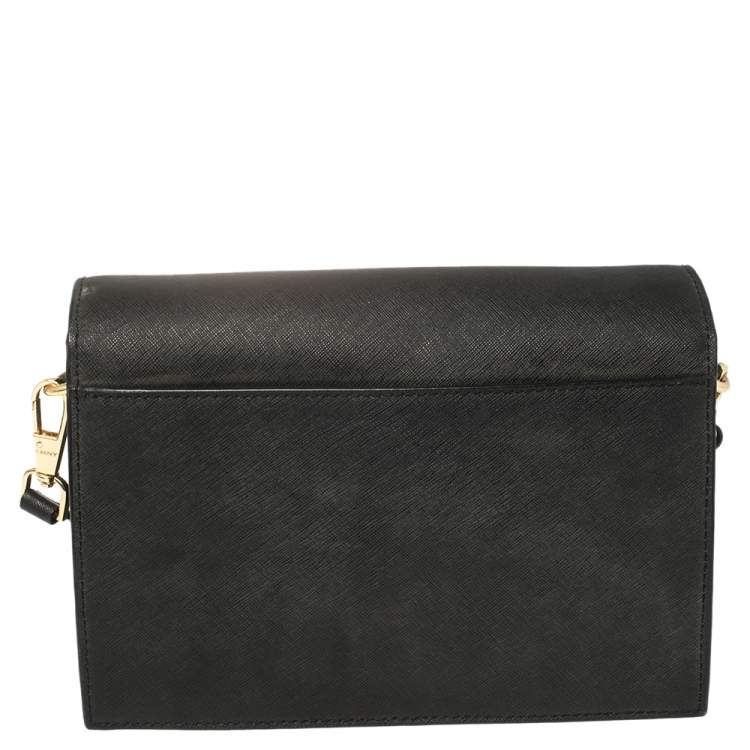 Pre Owned DKNY Black Saffiano Leather Bryant Park Flap Crossbody Bag