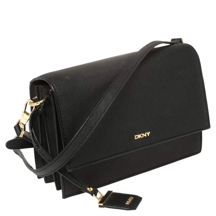 Pre Owned DKNY Black Saffiano Leather Bryant Park Flap Crossbody Bag