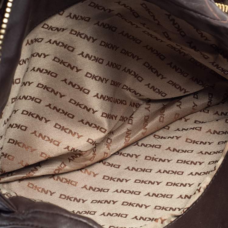 مملوكة مسبقًا DKNY Dark Brown/Beige Leopard Print Calfhair and Leather Double Zip Satchel