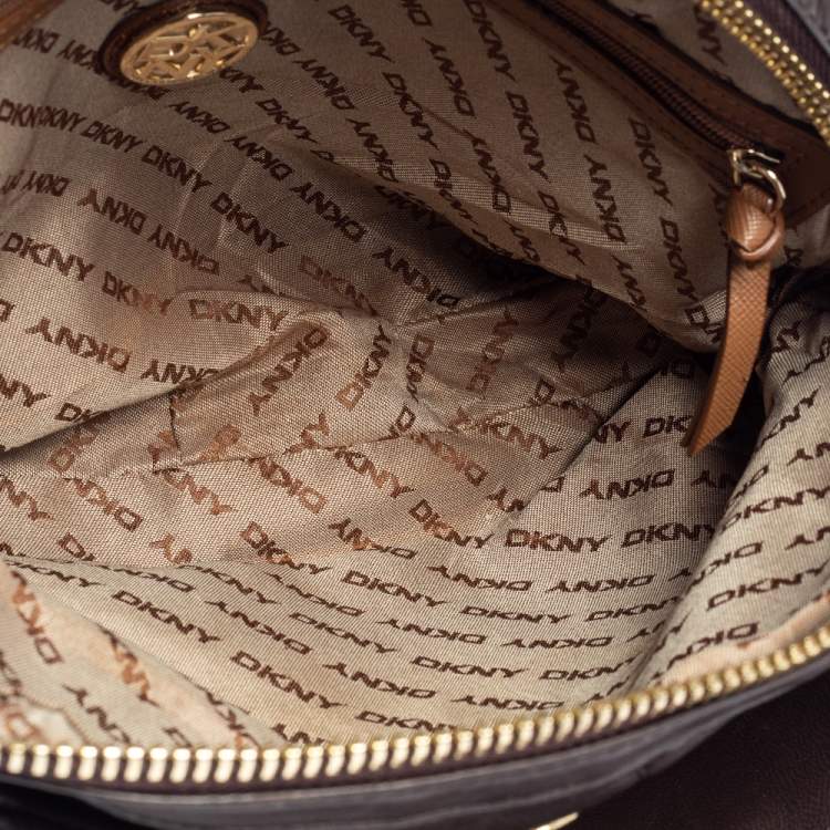 مملوكة مسبقًا DKNY Dark Brown/Beige Leopard Print Calfhair and Leather Double Zip Satchel