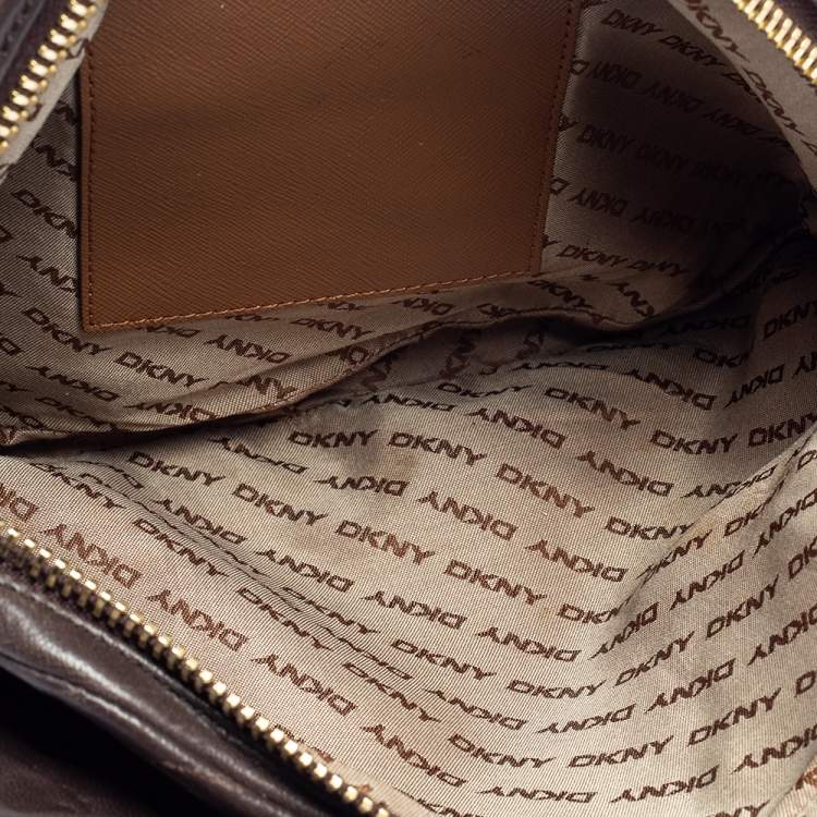 مملوكة مسبقًا DKNY Dark Brown/Beige Leopard Print Calfhair and Leather Double Zip Satchel