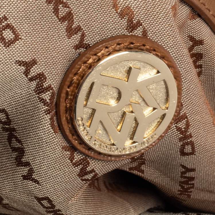 مملوكة مسبقًا DKNY Dark Brown/Beige Leopard Print Calfhair and Leather Double Zip Satchel
