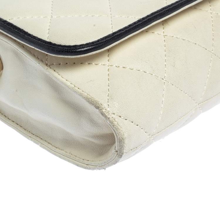 Pre Owned Dkny Off White Quilted Leather Floral Applique Flap Chain Bag