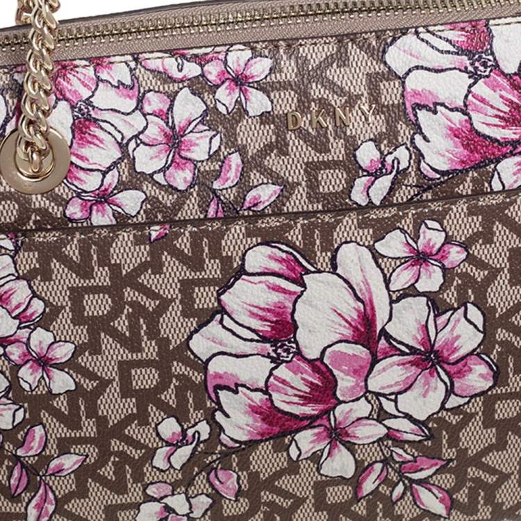 Pre Owned DKNY Multicolor Floral Print Leather Zip Satchel