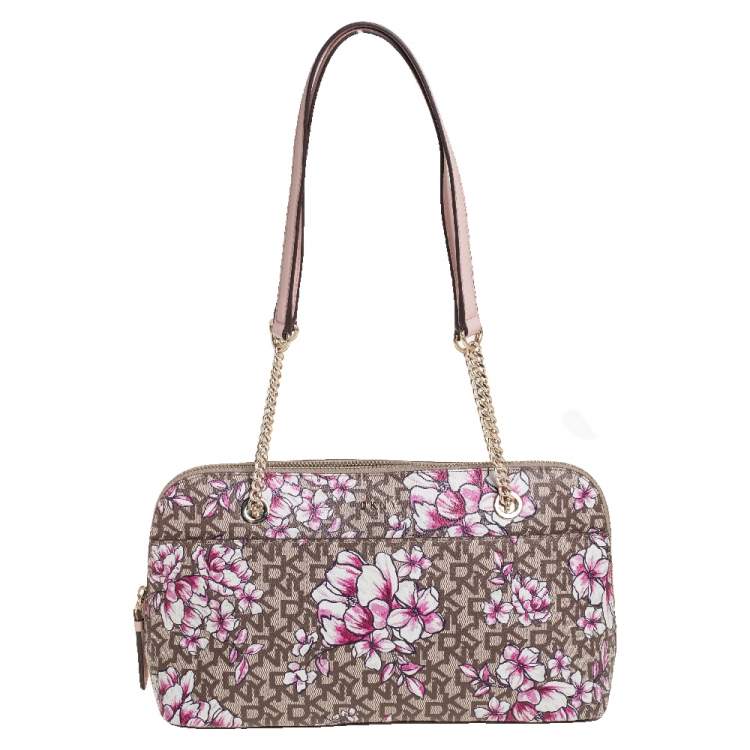 Pre Owned DKNY Multicolor Floral Print Leather Zip Satchel