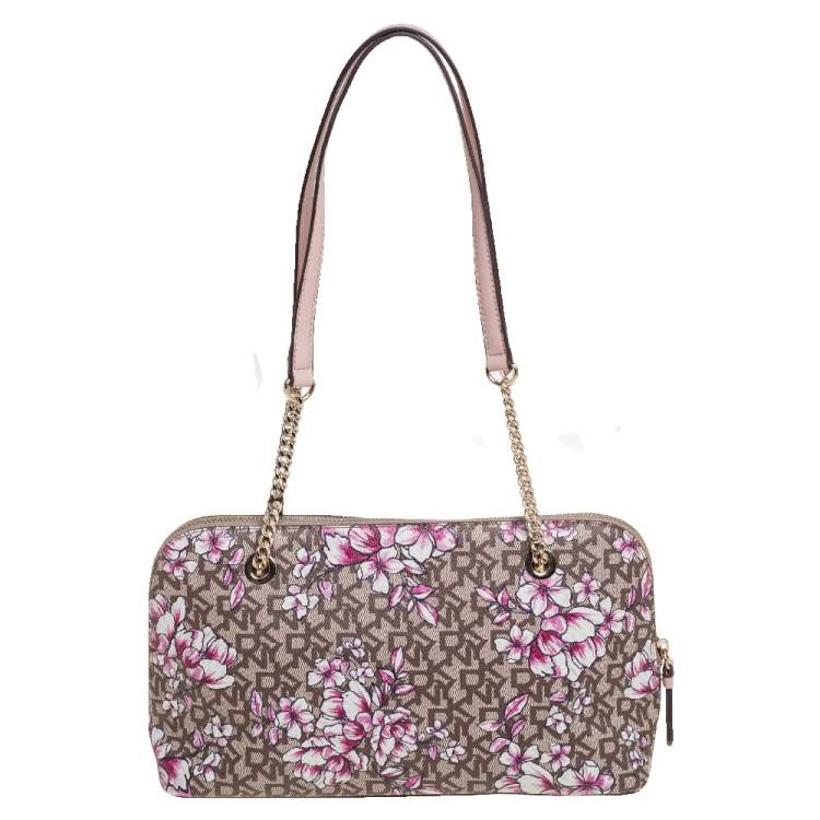 Pre Owned DKNY Multicolor Floral Print Leather Zip Satchel