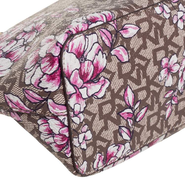 Pre Owned DKNY Multicolor Floral Print Leather Zip Satchel
