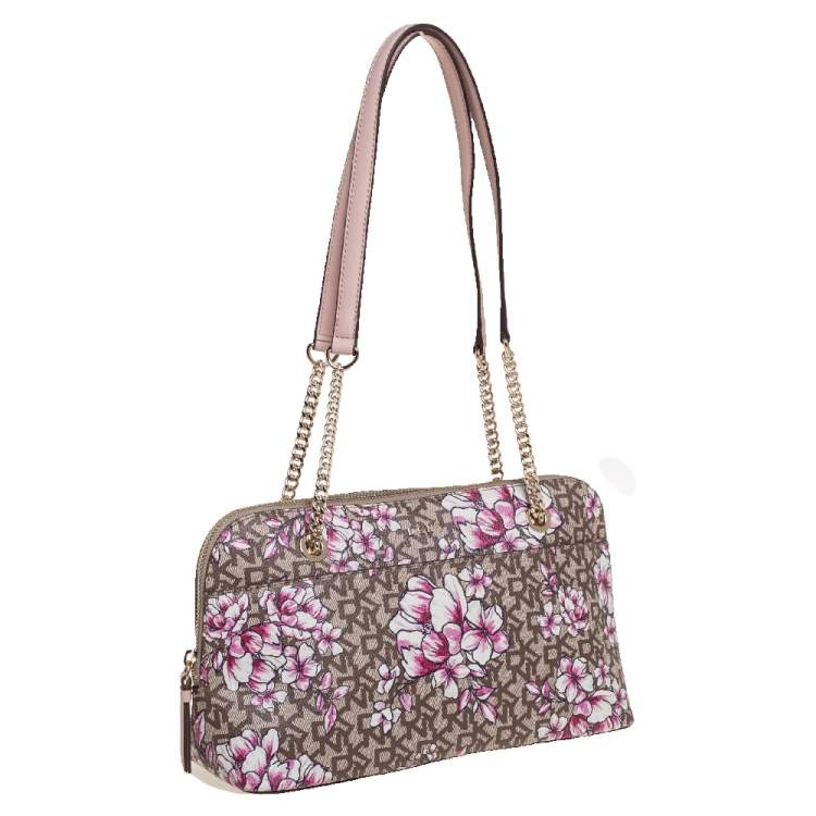Pre Owned DKNY Multicolor Floral Print Leather Zip Satchel