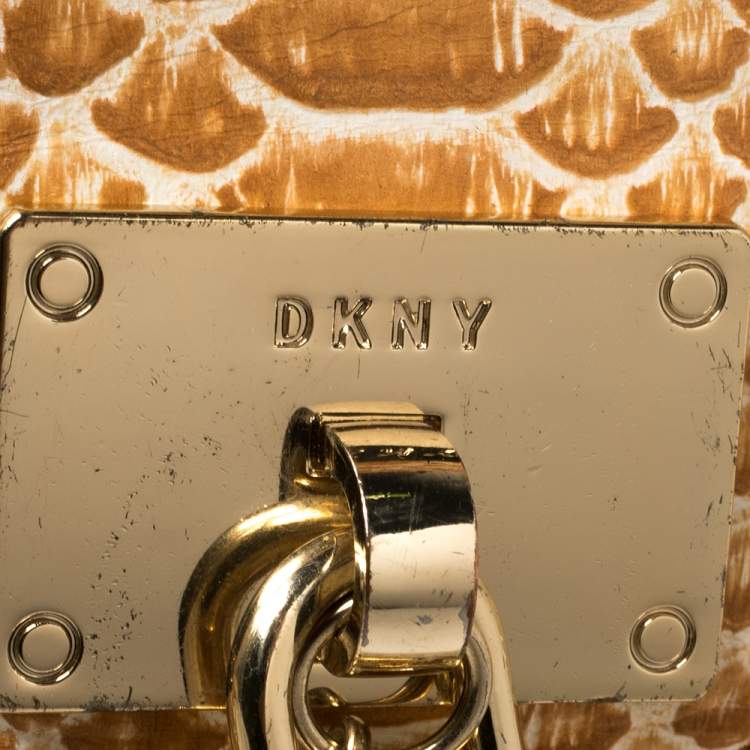 Pre Owned DKNY Beige PVC and Python Embossed Leather Elissa Clear Top Handle Bag