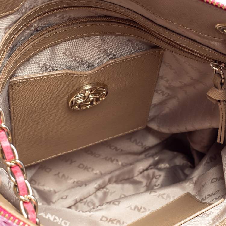 Pre Owned DKNY Hot Pink Ostrich Embossed Leather Chain Shoulder Bag