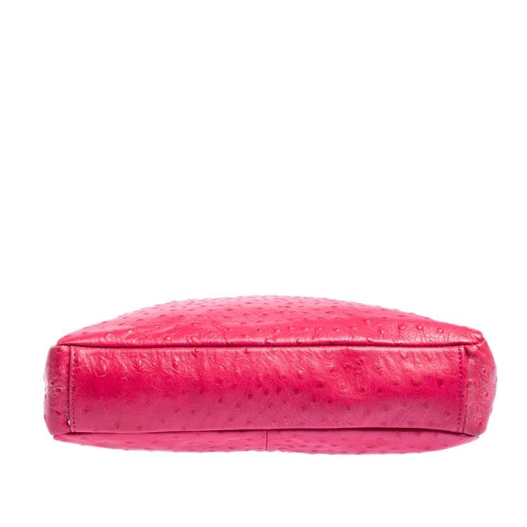 Pre Owned DKNY Hot Pink Ostrich Embossed Leather Chain Shoulder Bag