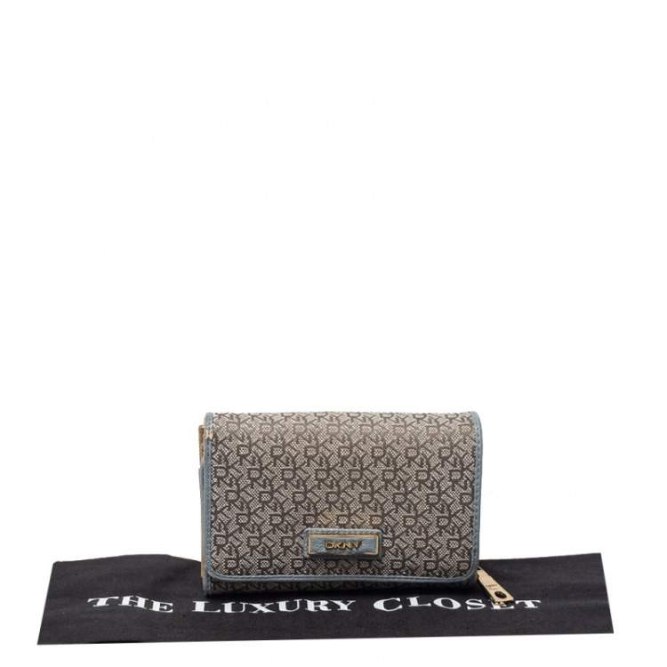 Pre Owned Dkny Grey Monogram Canvas And Leather Flap Wallet