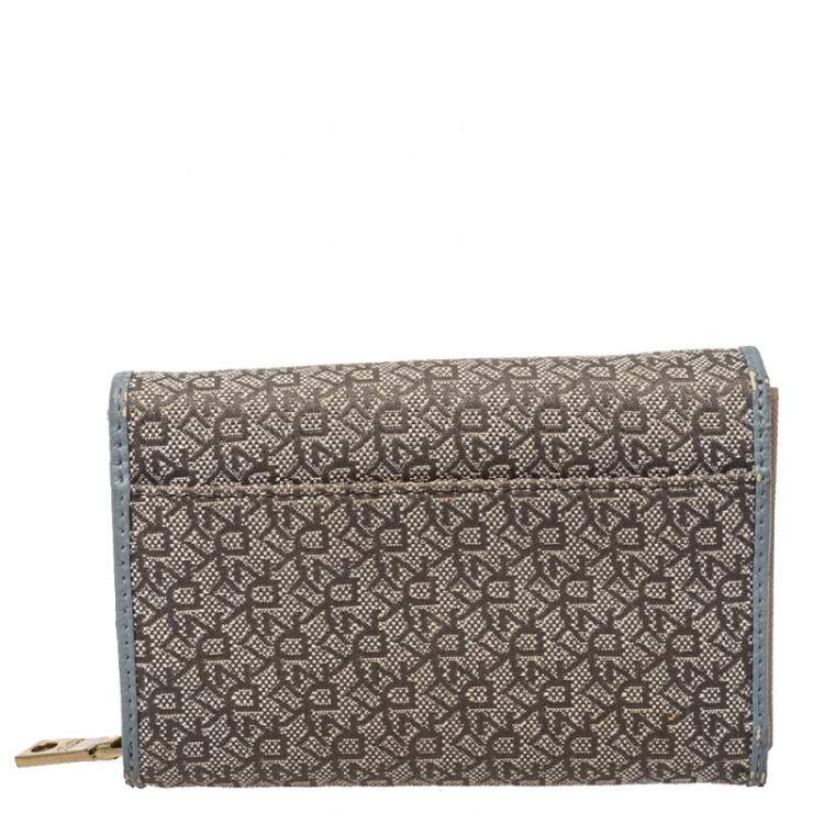Pre Owned Dkny Grey Monogram Canvas And Leather Flap Wallet