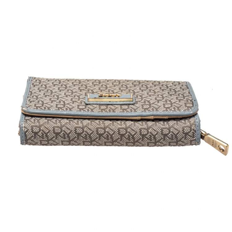 Pre Owned Dkny Grey Monogram Canvas And Leather Flap Wallet