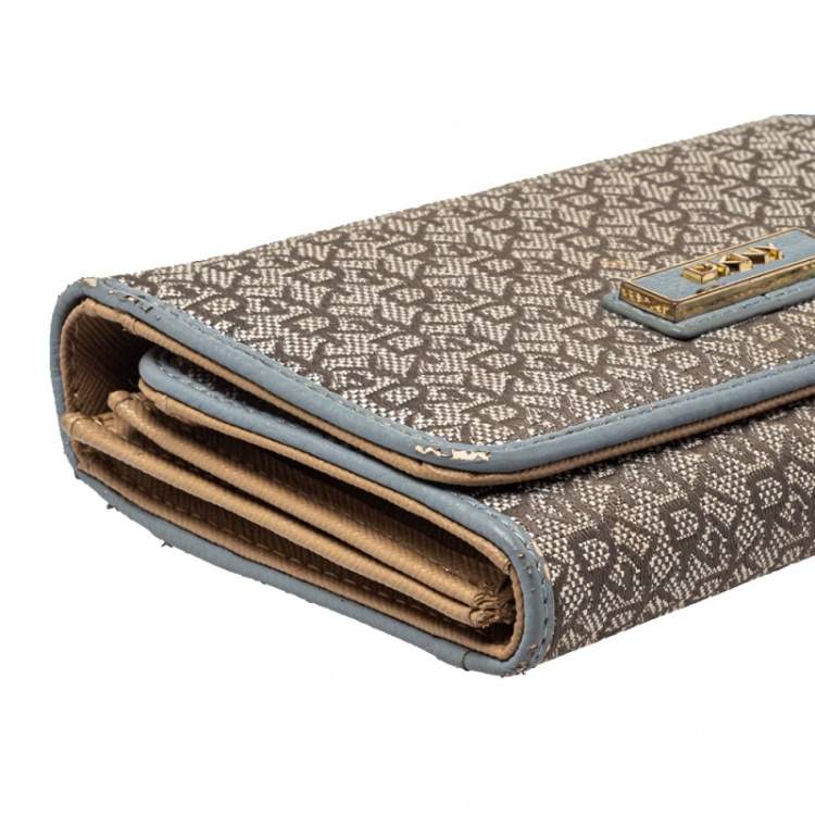 Pre Owned Dkny Grey Monogram Canvas And Leather Flap Wallet