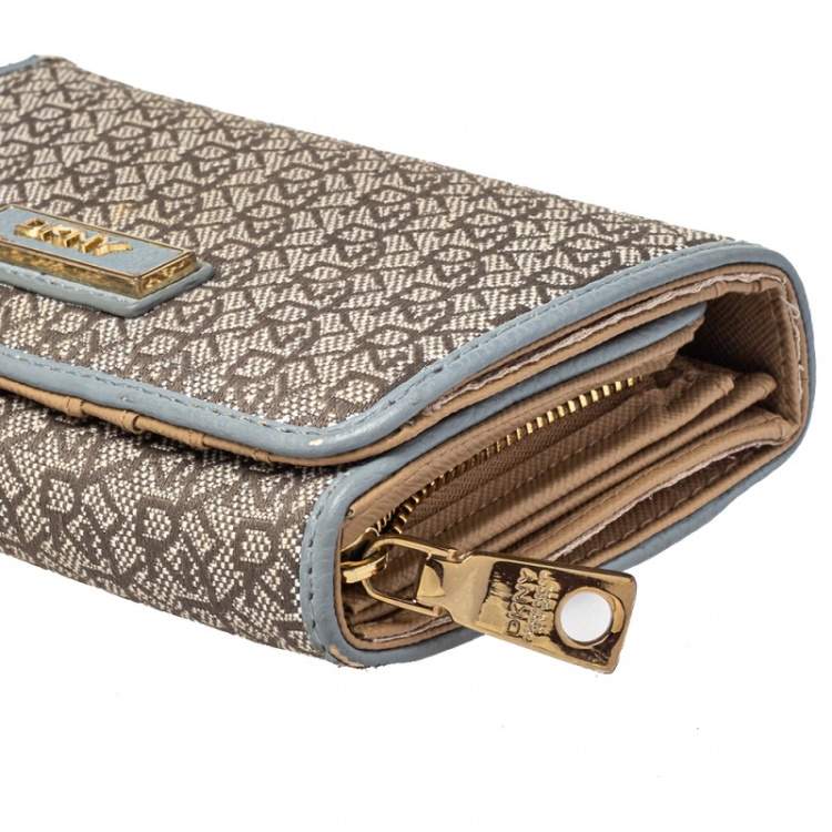 Pre Owned Dkny Grey Monogram Canvas And Leather Flap Wallet
