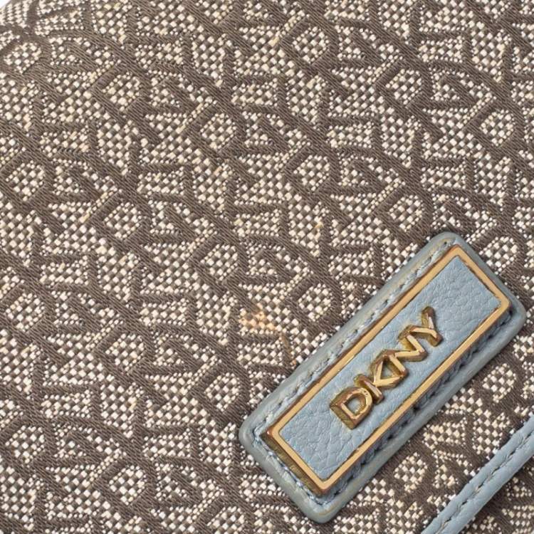Pre Owned Dkny Grey Monogram Canvas And Leather Flap Wallet