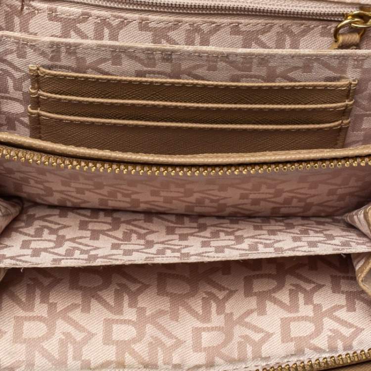 Pre Owned Dkny Grey Monogram Canvas And Leather Flap Wallet