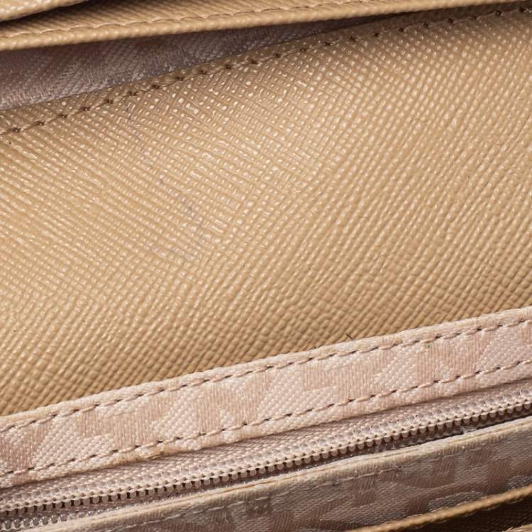 Pre Owned Dkny Grey Monogram Canvas And Leather Flap Wallet