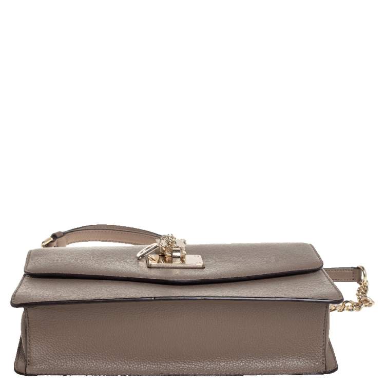 Pre Owned DKNY Dark Beige Leather Padlock Flap Shoulder Bag