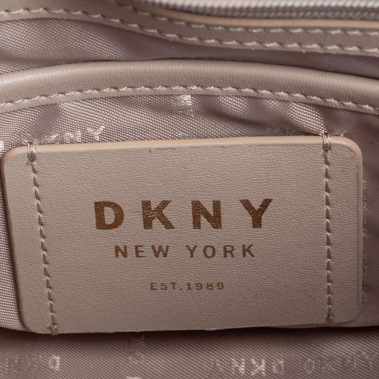 Pre Owned DKNY Dark Beige Leather Padlock Flap Shoulder Bag