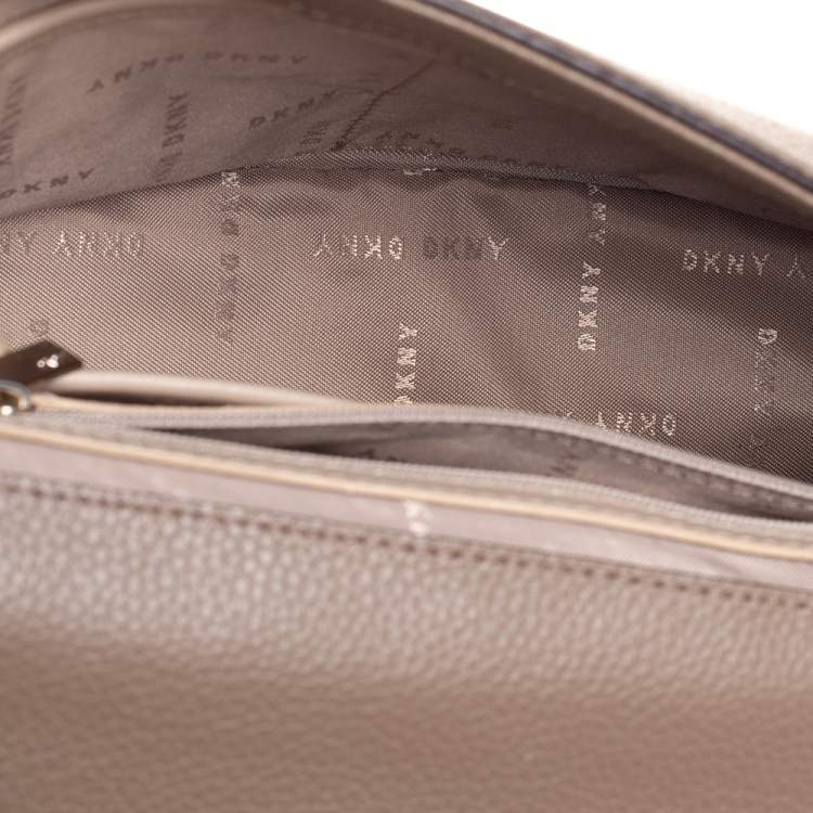 Pre Owned DKNY Dark Beige Leather Padlock Flap Shoulder Bag