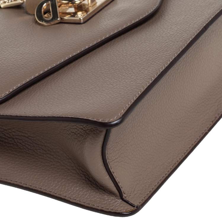 Pre Owned DKNY Dark Beige Leather Padlock Flap Shoulder Bag