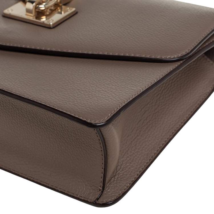Pre Owned DKNY Dark Beige Leather Padlock Flap Shoulder Bag