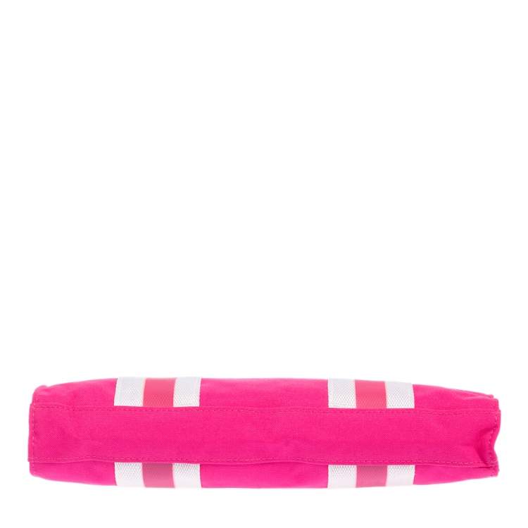 Pre Owned Dkny Pink/White Logo Stripe Nylon Wristlet Pouch
