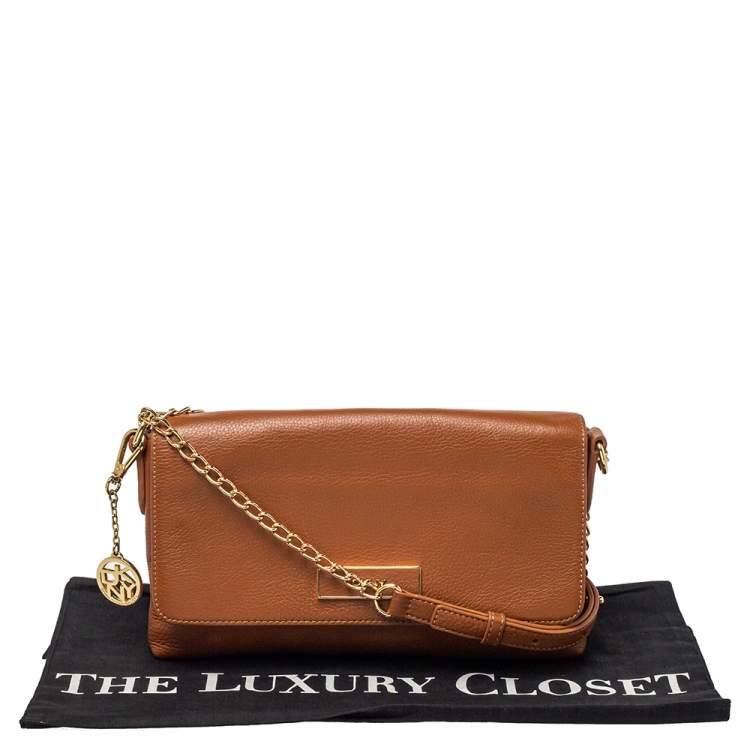 مملوكة مسبقًا Dkny Brown Leather Bryant Park Flap Crossbody Bag