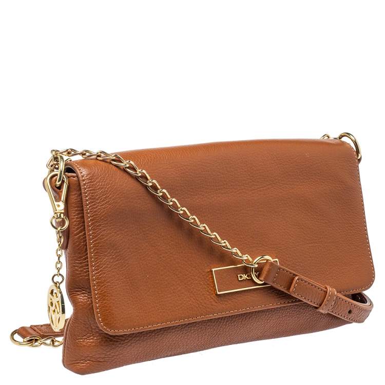 مملوكة مسبقًا Dkny Brown Leather Bryant Park Flap Crossbody Bag