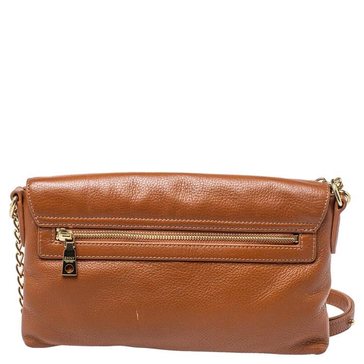مملوكة مسبقًا Dkny Brown Leather Bryant Park Flap Crossbody Bag